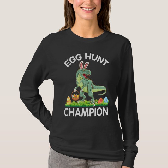 Dinosaur Bunny Hunting Easter Eggs Champion T-Shirt (Front)