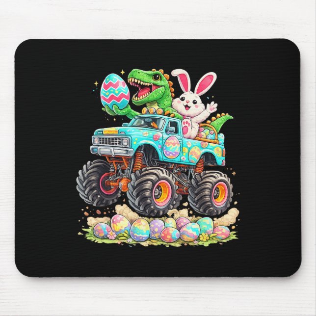 Dinosaur Bunny With Truck Easter Funny Egg Hunt Ki Mouse Pad (Front)