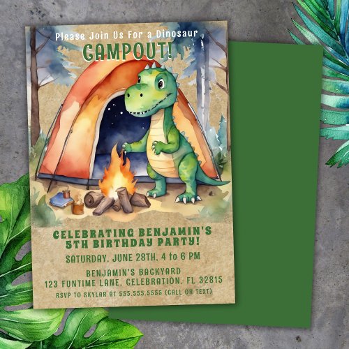 Dinosaur Camping Sleepover Birthday Party Invitation