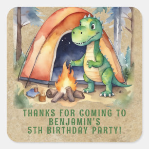 Dinosaur Campout Birthday Party Favor Square Sticker
