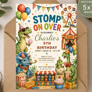 Dinosaur Carnival popcorn Birthday Invitation