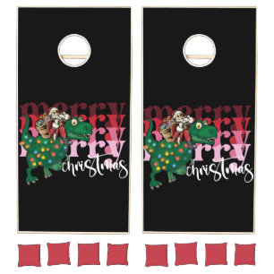 Dinosaur carrying Santa Claus Christmas Cornhole Set