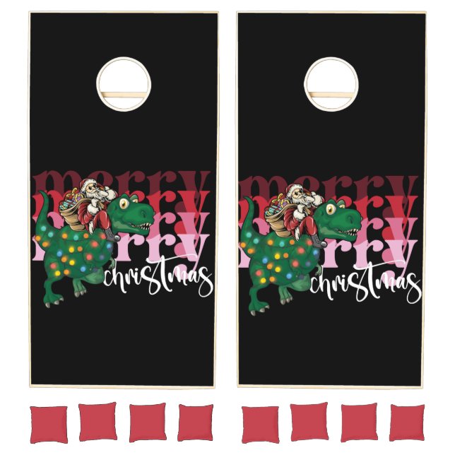 Dinosaur carrying Santa Claus Christmas Cornhole Set (Set)