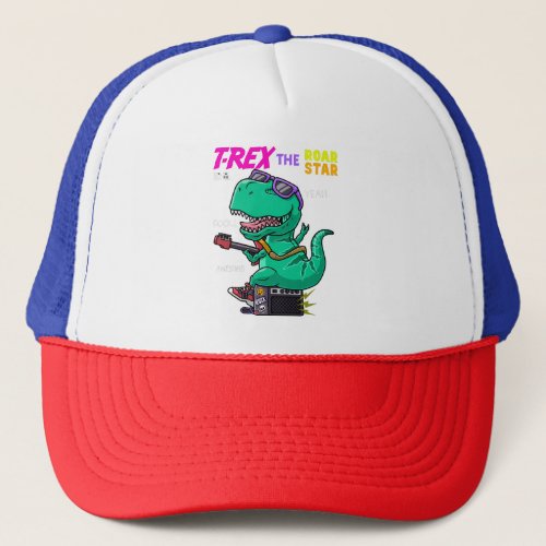 dinosaur_cartoon_dinosaur_rock_star_illustration_w trucker hat