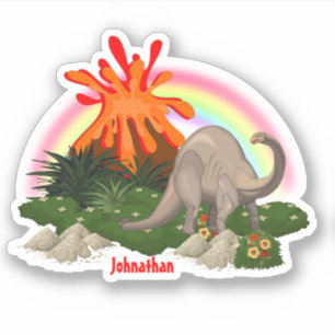 Dinosaur cartoon island volcano rainbow DIY name Sticker