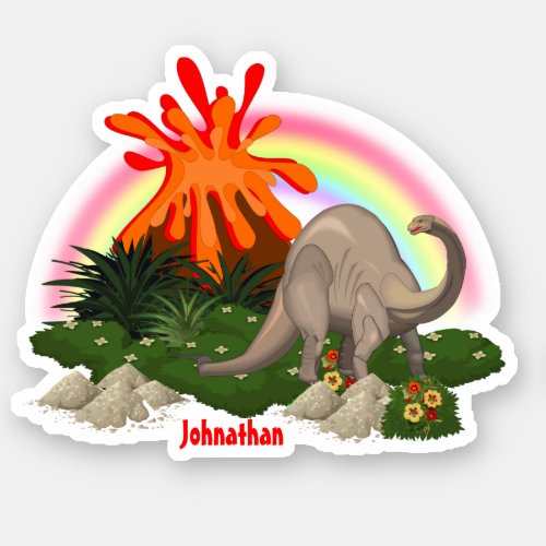 Dinosaur cartoon island volcano rainbow DIY name Sticker