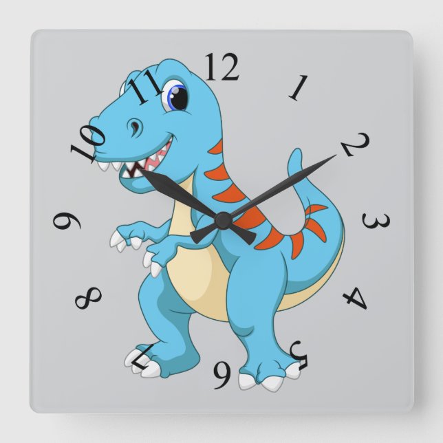 Dinosaur cartoon square wall clock (Front)