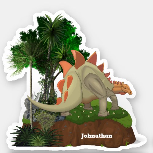 Dinosaur cartoon stegosaurus DIY name boys Sticker