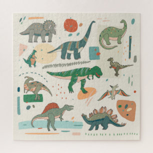 Dinosaur cartoon: vintage illustration set. jigsaw puzzle