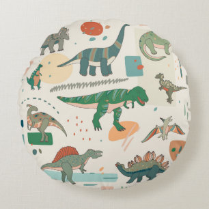 Dinosaur cartoon: vintage illustration set. round pillow