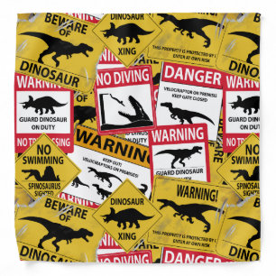 Dinosaur Caution Signs Bandana