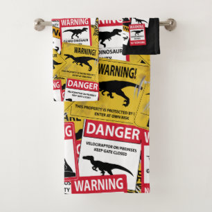 Dinosaur Caution Signs Bath Towel Set