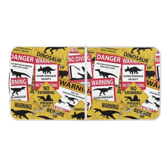Dinosaur Caution Signs Beer Pong Table (Top)