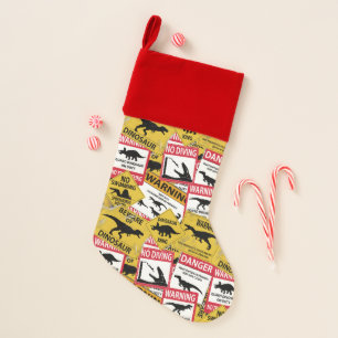 Dinosaur Caution Signs Christmas Stocking