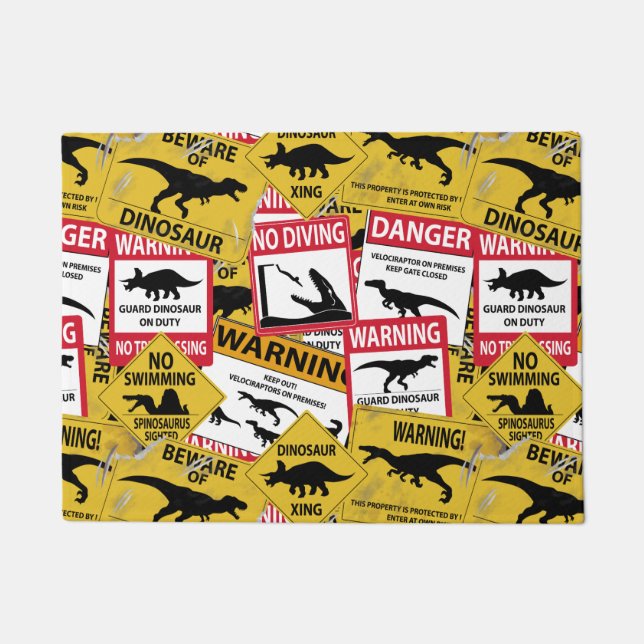 Dinosaur Caution Signs Doormat (Front)