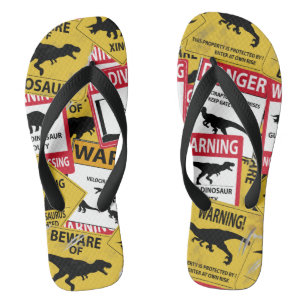 Dinosaur Caution Signs Flip Flops
