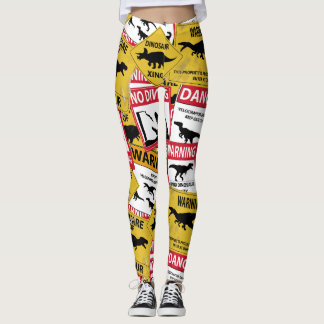 Dinosaur Caution Signs Leggings