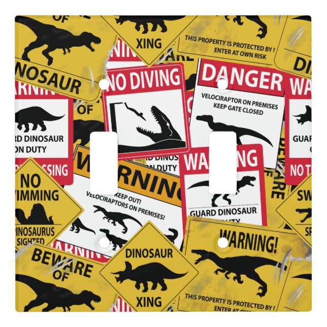 Dinosaur Caution Signs Light Switch Cover (Front)