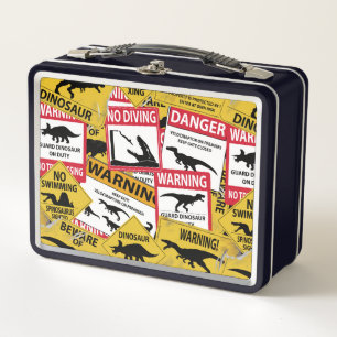 Dinosaur Caution Signs Metal Lunch Box