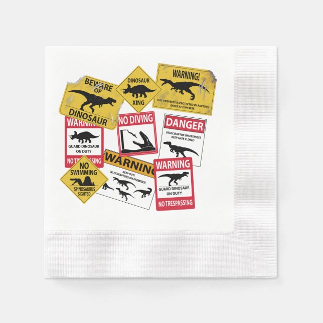 Dinosaur Caution Signs Paper Napkins (Front)