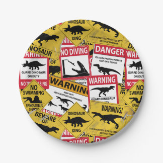 Dinosaur Caution Signs Paper Plates
