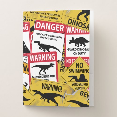 Dinosaur Caution Signs Pocket Folder