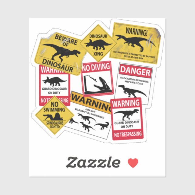 Dinosaur Caution Signs Sticker (Sheet)