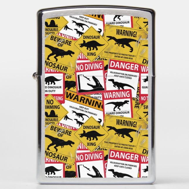 Dinosaur Caution Signs Zippo Lighter (Front)