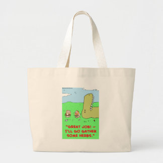 DINOSAUR CAVEMAN GATHER HERBS LARGE TOTE BAG
