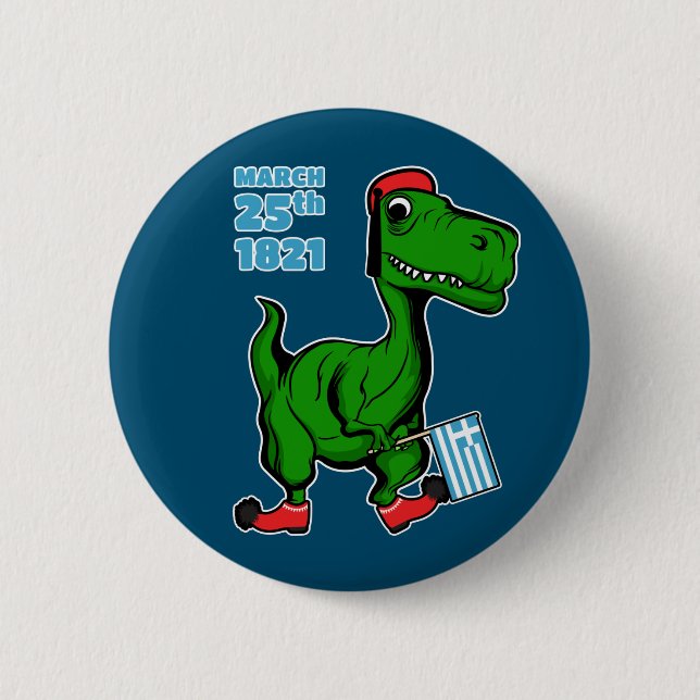 Dinosaur celebrating Greek Independence as Tsolias Button (Front)
