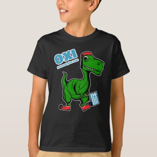 Dinosaur celebrating Ohi Day dressed as Tsolias  T_Shirt