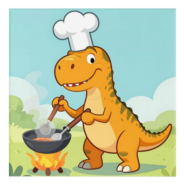 Dinosaur Chef Cooking Funny Acrylic Print (Front)