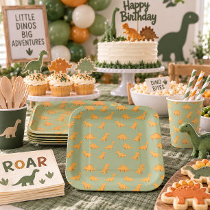 Dinosaur Chicken Nugget Rich Sage Green Kids Paper Plates