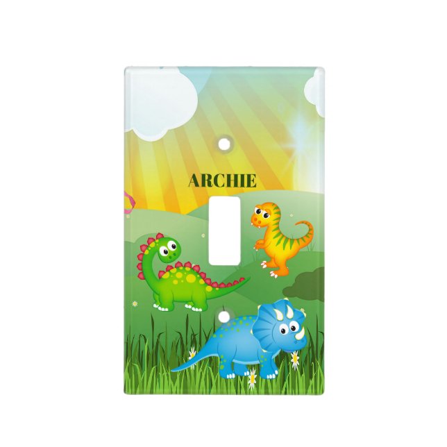 DInosaur Childrens Green Fields Sunshine Personal Light Switch Cover (Front)