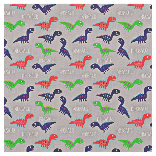 Dinosaur Child's Drawings  Red Blue Green Word  Fabric