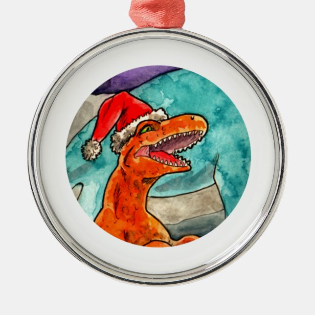 Dinosaur Christmas Bauble Metal Ornament (Front)