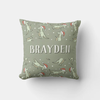 Dinosaur Christmas Boy Name Santa Tyrannosaurus Throw Pillow
