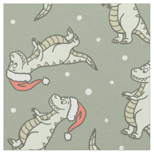 Dinosaur Christmas Boy Santa Claus Dino T-Rex Sage Fabric