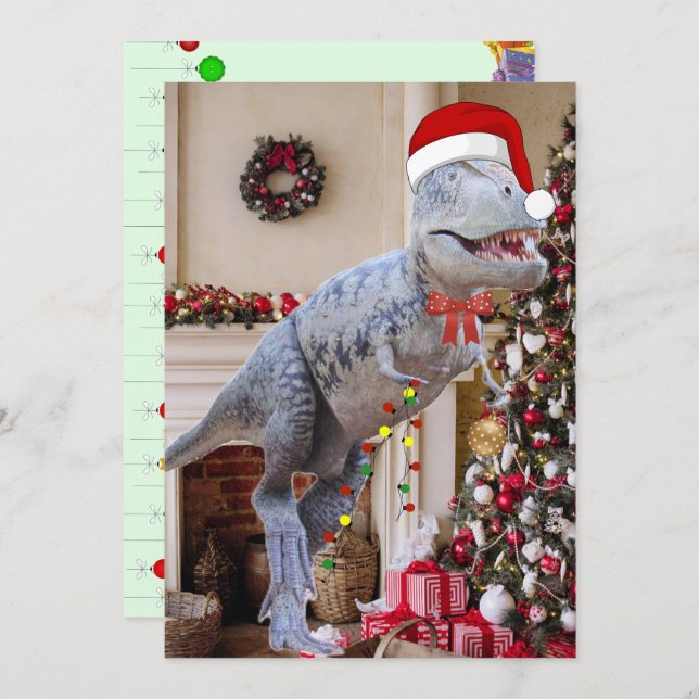 Dinosaur Christmas Flat Card (Front/Back)