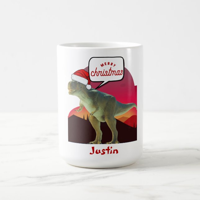 dinosaur christmas gift, personalized name  coffee mug (Center)