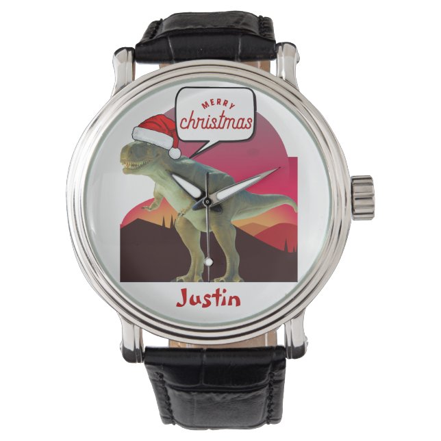 dinosaur christmas gift, personalized name watch (Front)