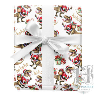 Dinosaur Christmas Gift Wrapping Paper - White