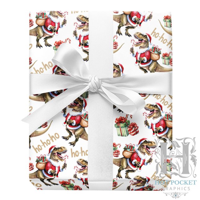 Dinosaur Christmas Gift Wrapping Paper - White (Creator Uploaded)