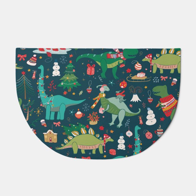 Dinosaur Christmas: Happy New Year Doormat (Front)