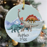 Dinosaur Christmas Jurassic Watercolor Name  Ceramic Ornament<br><div class="desc">This design may be personalized in the area provided by changing the photo and/or text. Or it can be customized by clicking Personalize this Template and then choosing the click to customize further option and delete or change the color of the background, add text, change the text color or style,...</div>