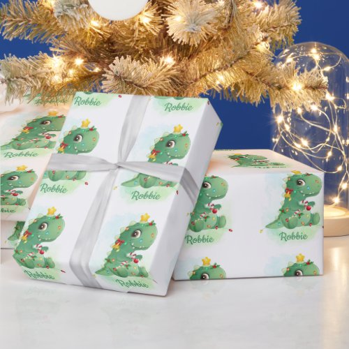 Dinosaur  Christmas Lights Baby Boy Christmas Wrapping Paper