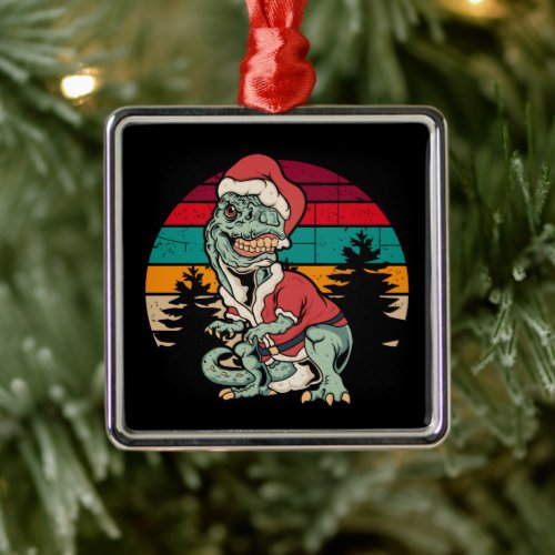 Dinosaur Christmas Metal Ornament