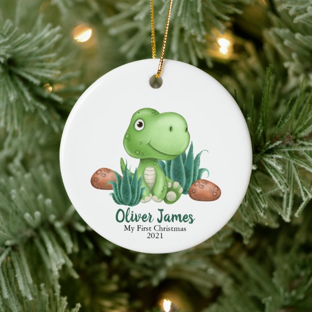 Dinosaur Christmas Ornament, First Christmas Ceramic Ornament (Tree)