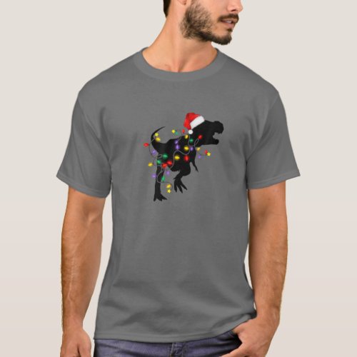 Dinosaur Christmas Pajamas Family T Rex Xmas Light T_Shirt