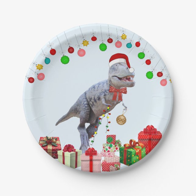 Dinosaur Christmas Paper Plates (Front)